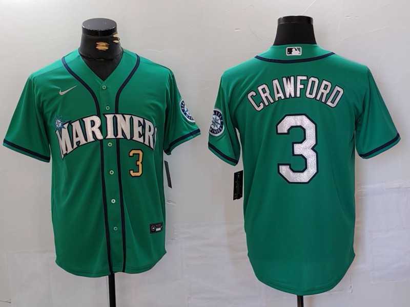 Men%27s Seattle Mariners #3 JP Crawford Number Teal Green Stitched Cool Base Nike Jersey